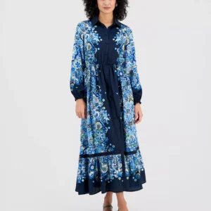 Women's Printed Button-Front Maxi Dress