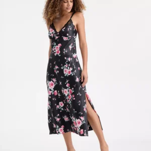 Women's Printed Lace Trim Satin Gown, Created for Macy's