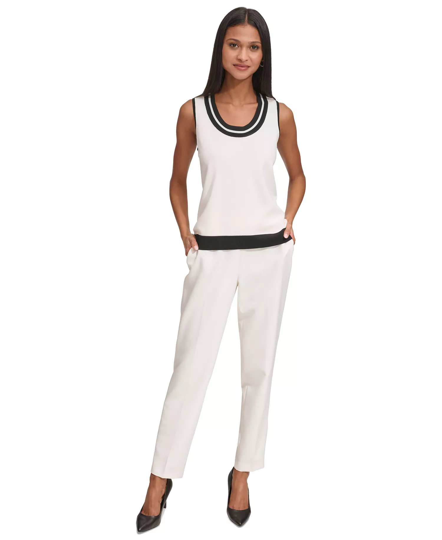 mni-a09aaff44bbb408af8eb2e1f911cd9c6 Women's Scoop-Neck Sleeveless Knit Top with Contrast Trim