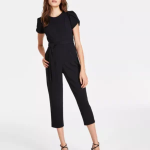 Women's Tie-Waist Tulip-Sleeve Jumpsuit