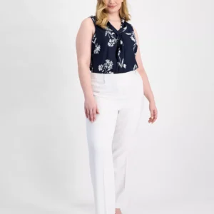 Plus Size Press-Pleat Straight-Leg Pants