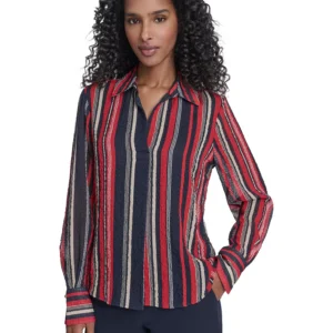 Women's Striped Long Sleeve Pull-On Blouse