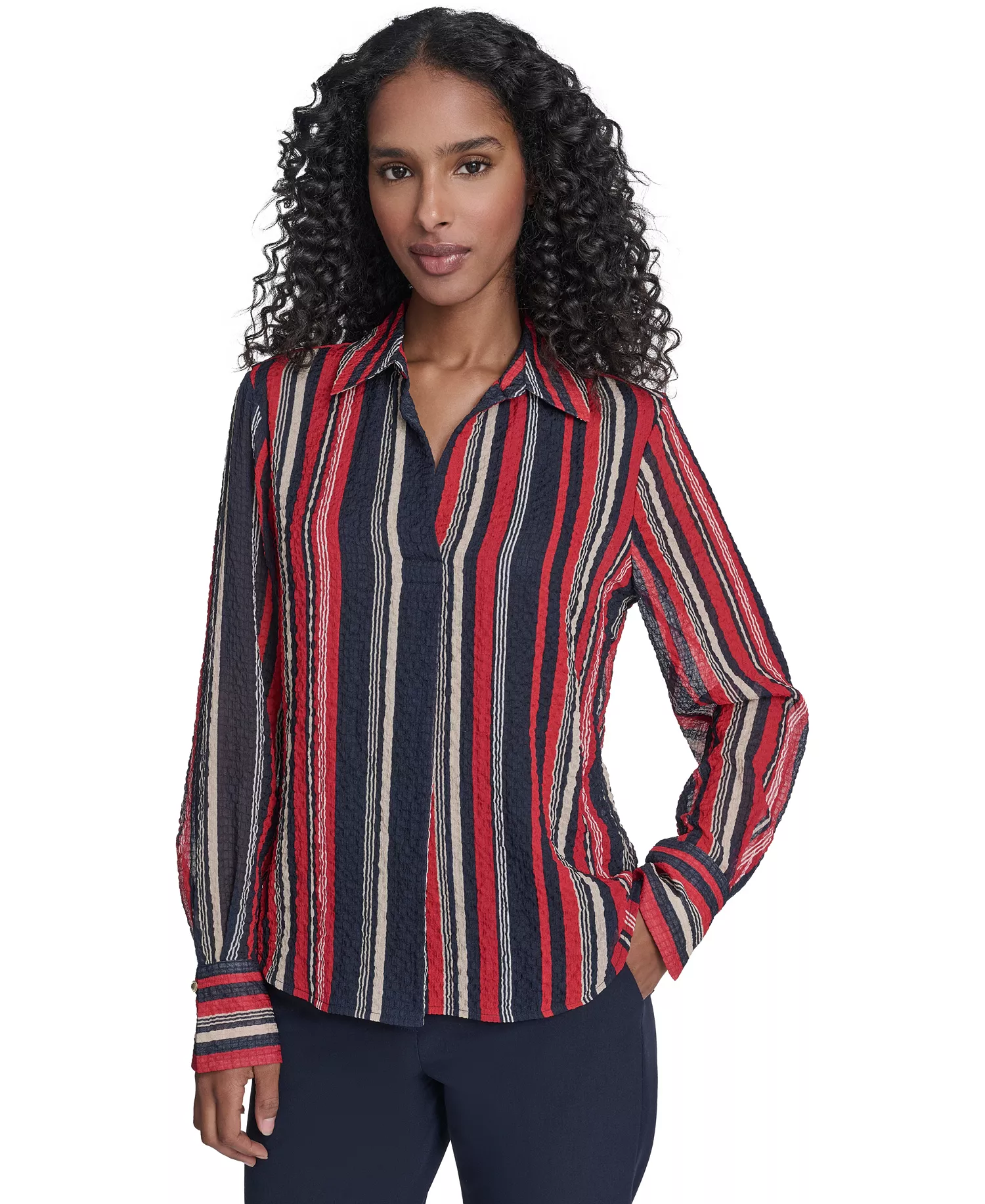 mni-a1d00d00b296c204ca66cfecd1d0ec9f Women's Striped Long Sleeve Pull-On Blouse