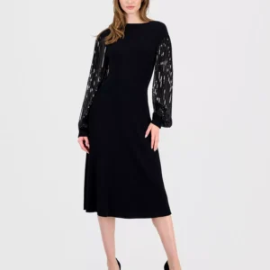 Women's Embellished-Sleeve Ribbed Dress