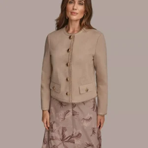 Women's Crewneck Button-Front Boxy Coat