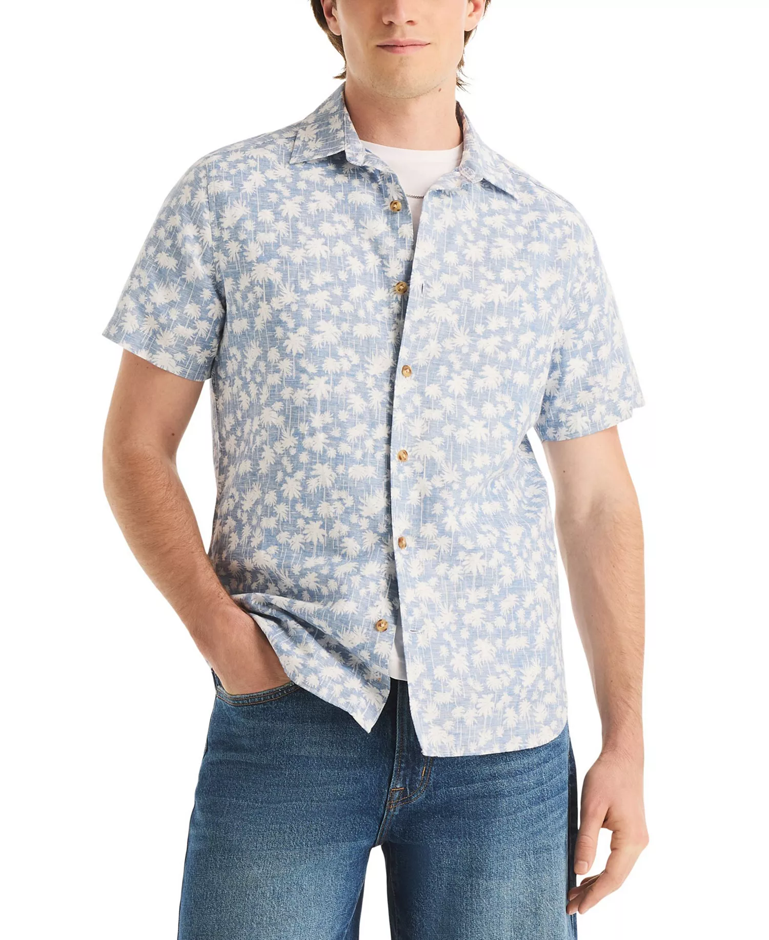mni-a297690ed11d80d4d3f59ee0592186f0 Men's Reverse Palm Tree Printed Linen Short-Sleeve Shirt — изображение 3