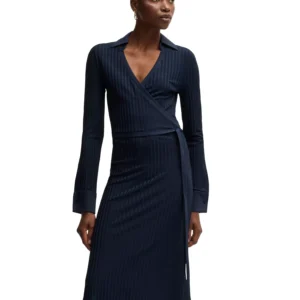 Women's Lustrous Ribbed Wrap Dress