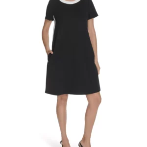 Women's Short-Sleeve Scuba Crepe Shift Dress
