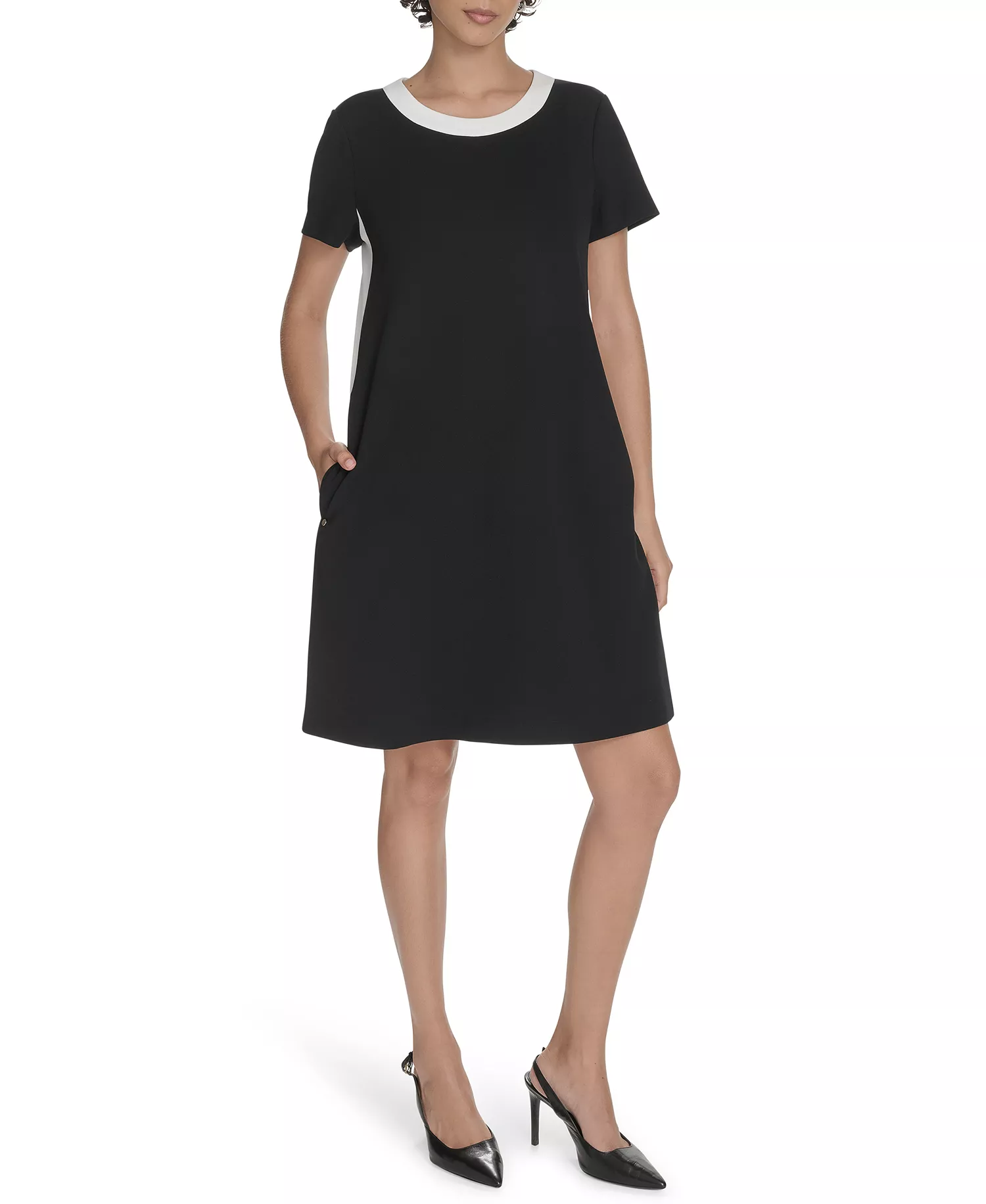 mni-a39b1243dca6c2f9804a6cba142bd443 Women's Short-Sleeve Scuba Crepe Shift Dress