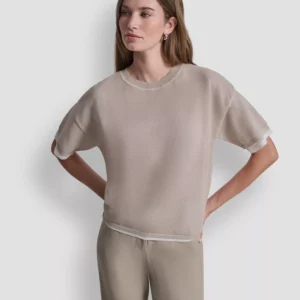 Women's Short-Sleeve Boxy 2-Layer Mesh Sweater