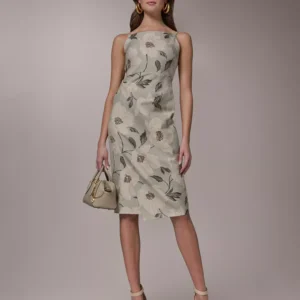 Women's Square Neck Faux Wrap Sheath Dress