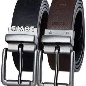 Men's Logo Buckle Stretch Reversible Leather Belt