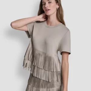 Women's Studded Fringe Short-Sleeve T-Shirt
