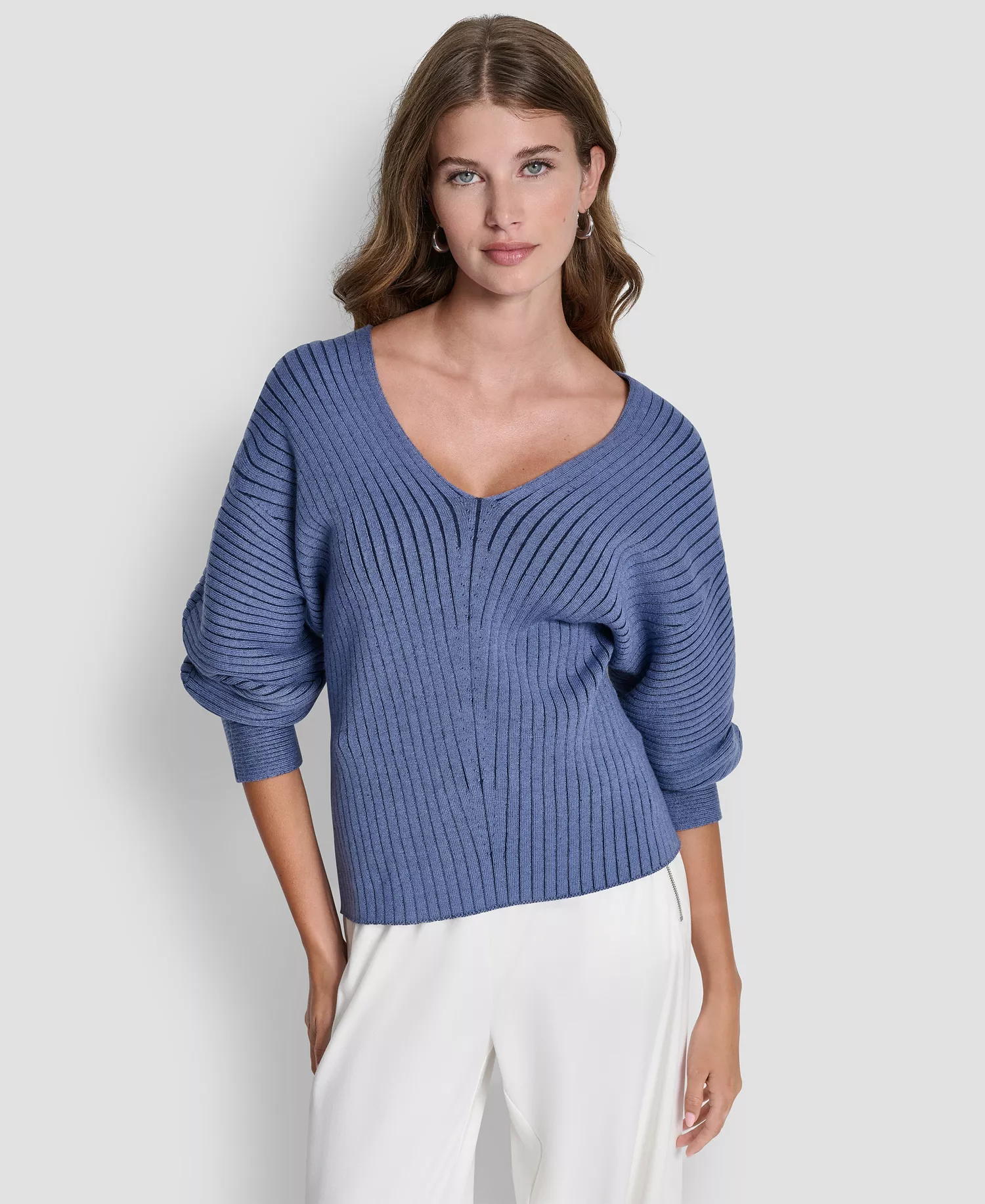 mni-a51f11b9c851e1aed84202424db7352a Women's V-Neck Long-Sleeve Rib-Knit Sweater — изображение 3