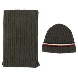 Men's 2-Piece Wide Rib Global Stripe Cuff Beanie and Scarf Set
