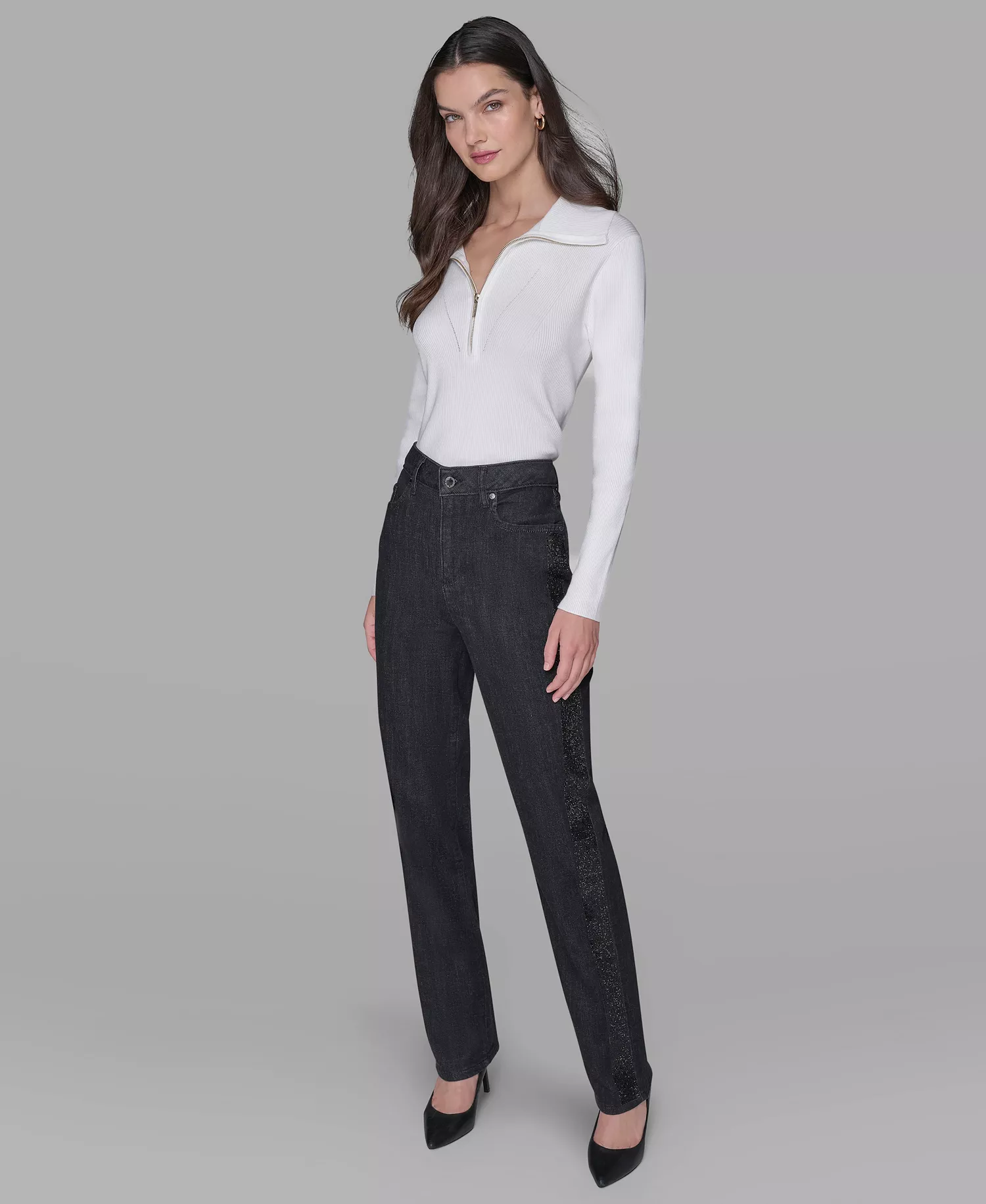 mni-a5cf0fb2ecfae694db34ea5ebf3fe6ff Women's Rhinestone-Stripe Straight-Leg Jeans