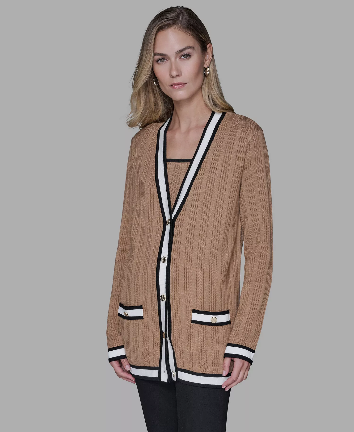 mni-a679a41ecfbe7862302f3bc3b5517119 Women's V-Neck Contrast Cardigan