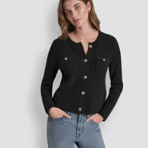 Petite Tuck Stitch Long-Sleeve Cardigan