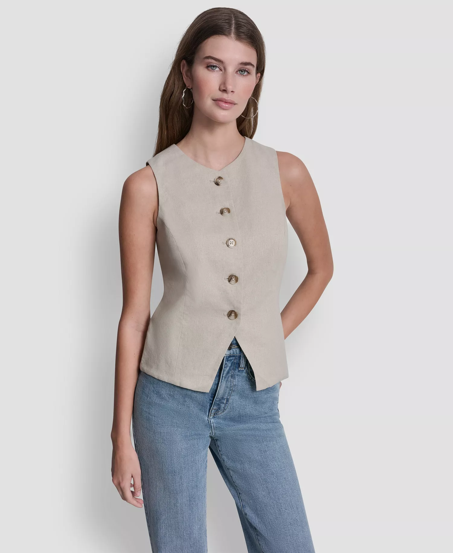 mni-a71c5d7dd201d0a6a9bbb5e5b84b9c44 Women's Linen-Blend Crewneck Button-Front Vest — изображение 3