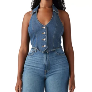Women's Bria Cotton Denim Corset Cropped Top