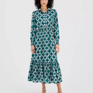 Women's Printed Peplum-Hem Midi Dress