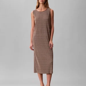 Women's Plisse Print Crewneck Midi Dress