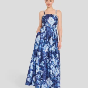 Women's Square Neck Floral Printed Ball Gown