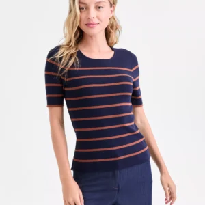 Women's Petite Striped Short-Sleeve Sweater Tee