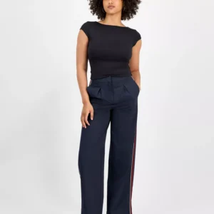 Women's Side-Stripe Pleated Wide-Leg Pants, Macy's Exclusive
