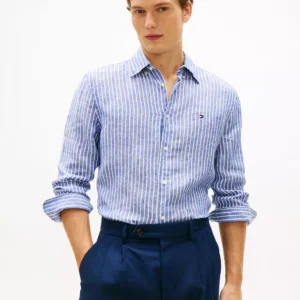 Men's 100% Linen Bengal Stripe Shirt
