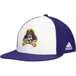 Men's White/Purple ECU Pirates On Field Fitted Hat