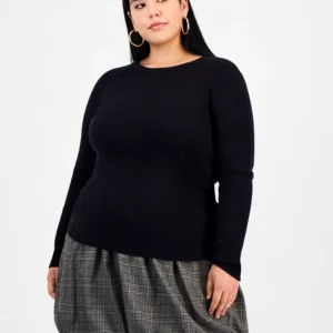 Trendy Plus Size Long Sleeve Ribbed Knit Top, Macy's Exclusive