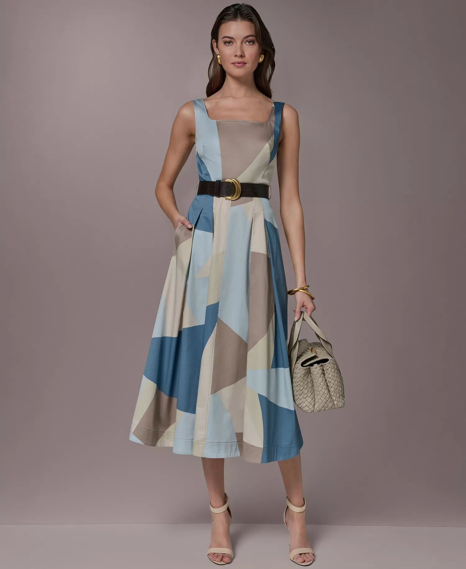 mni-abcf28b63b30dca06a3ecb85aed1564f Women's Square Neck Geometric A-Line Maxi Dress