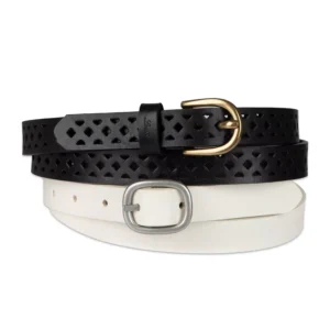 Women's 2-Pack Perforated and Reversible Skinny Casual Belt Set