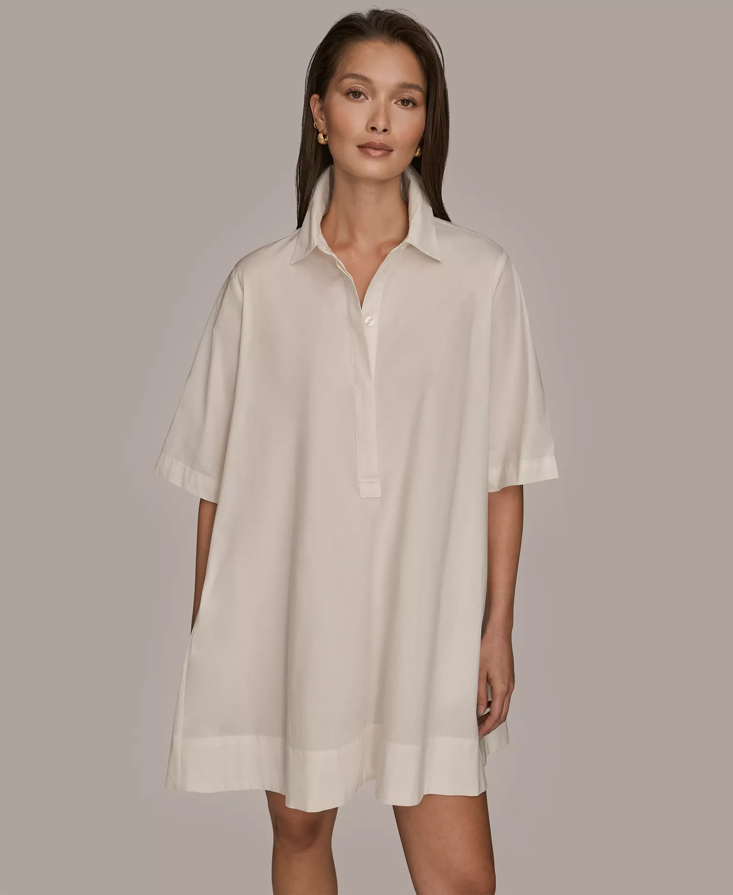 mni-ac3dac22ae8c2b7ea03aec6c8013ed30 Women's Stretch Poplin Elbow-Sleeve Hidden Placket Dress — изображение 3