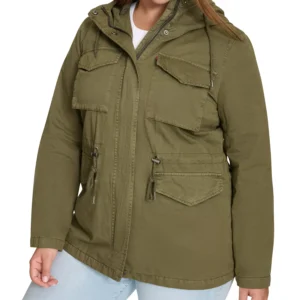Plus Size Cotton Hooded Military Zip-Front Jacket