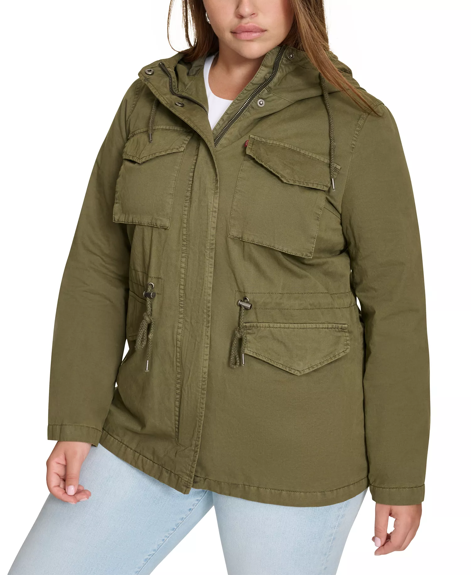 mni-ac59a0ca65be3307d9796ea888b4f815 Plus Size Cotton Hooded Military Zip-Front Jacket