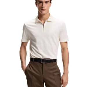 Men's Cotton Silk Zip-Neck Polo Shirt