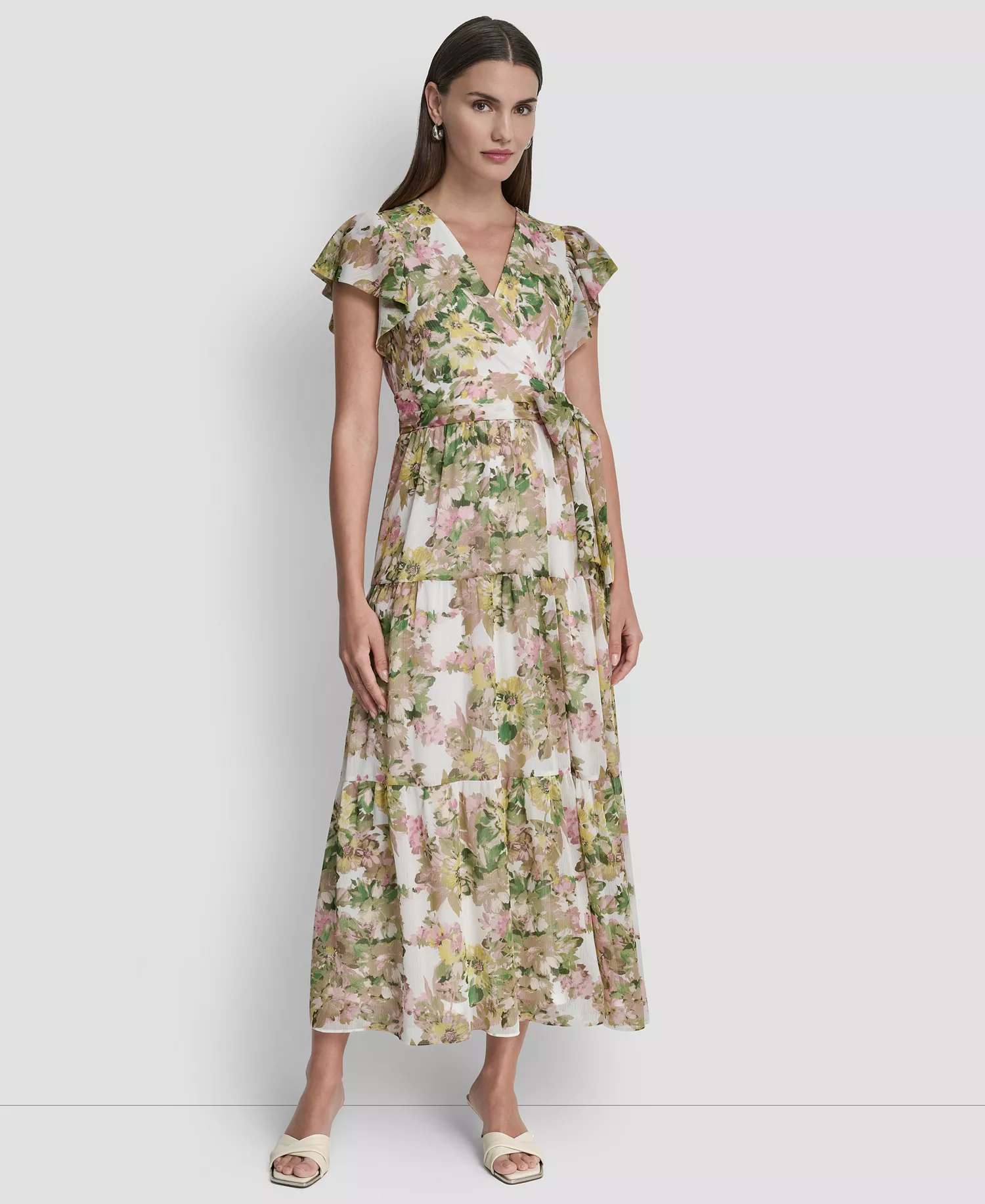 mni-ad664e0d9eab7c3688c4105516eca236 Women's V-Neck Tiered Long Dress
