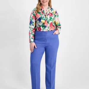 Plus Size Press-Pleat Straight-Leg Pants