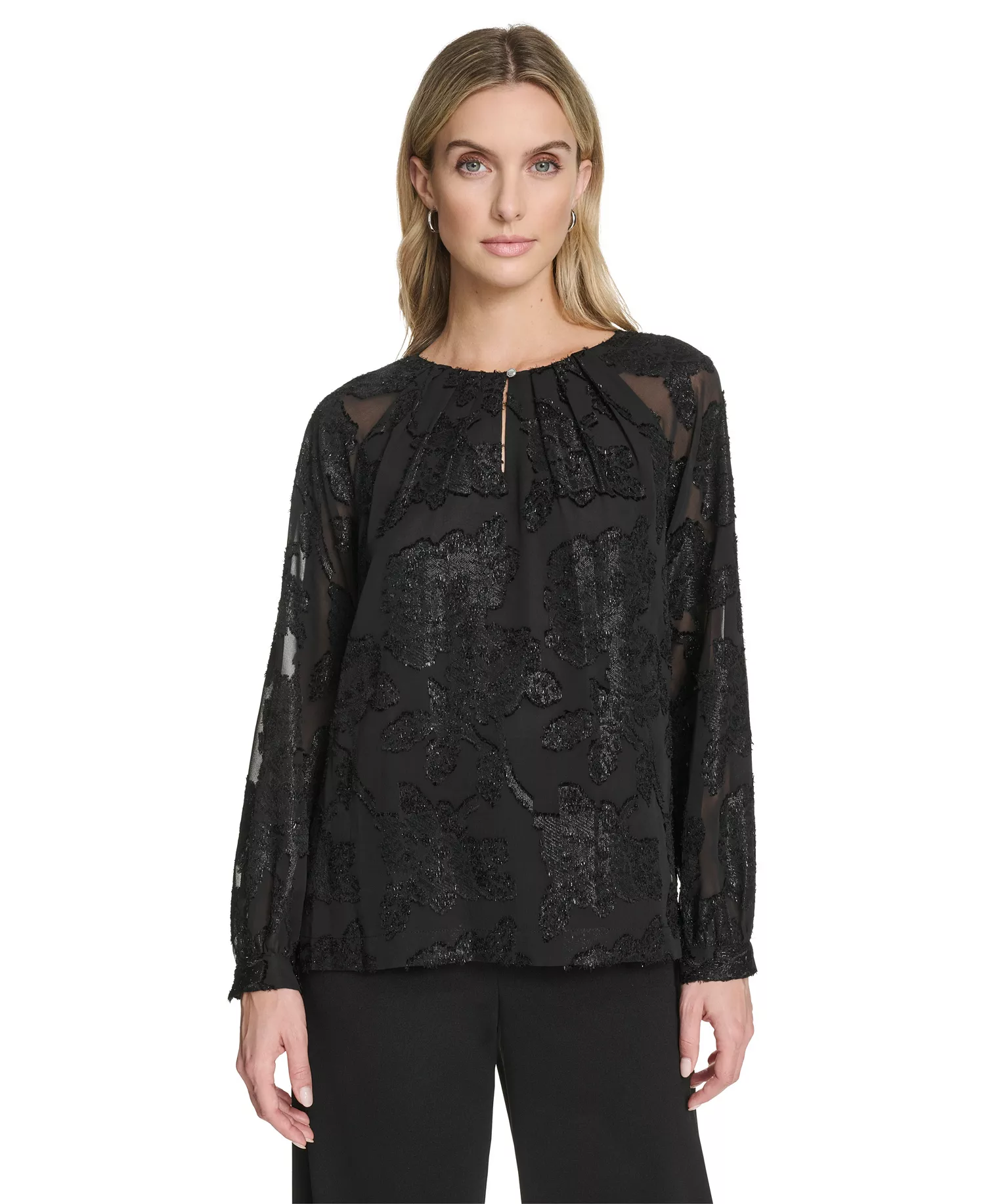 mni-adc585044b47f819639bab2d0cf73ff9 Women's Raglan Sleeve Metallic Blouse