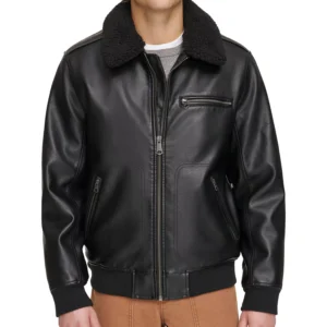 Men's Sherpa Collar Faux Leather Bomber Jacket