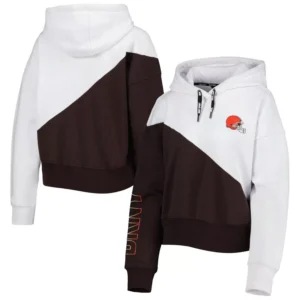 Women's White, Brown Cleveland Browns Bobbi Color Blocked Pullover Hoodie