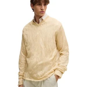 Men's Crinkled Knit V-Neck Sweater