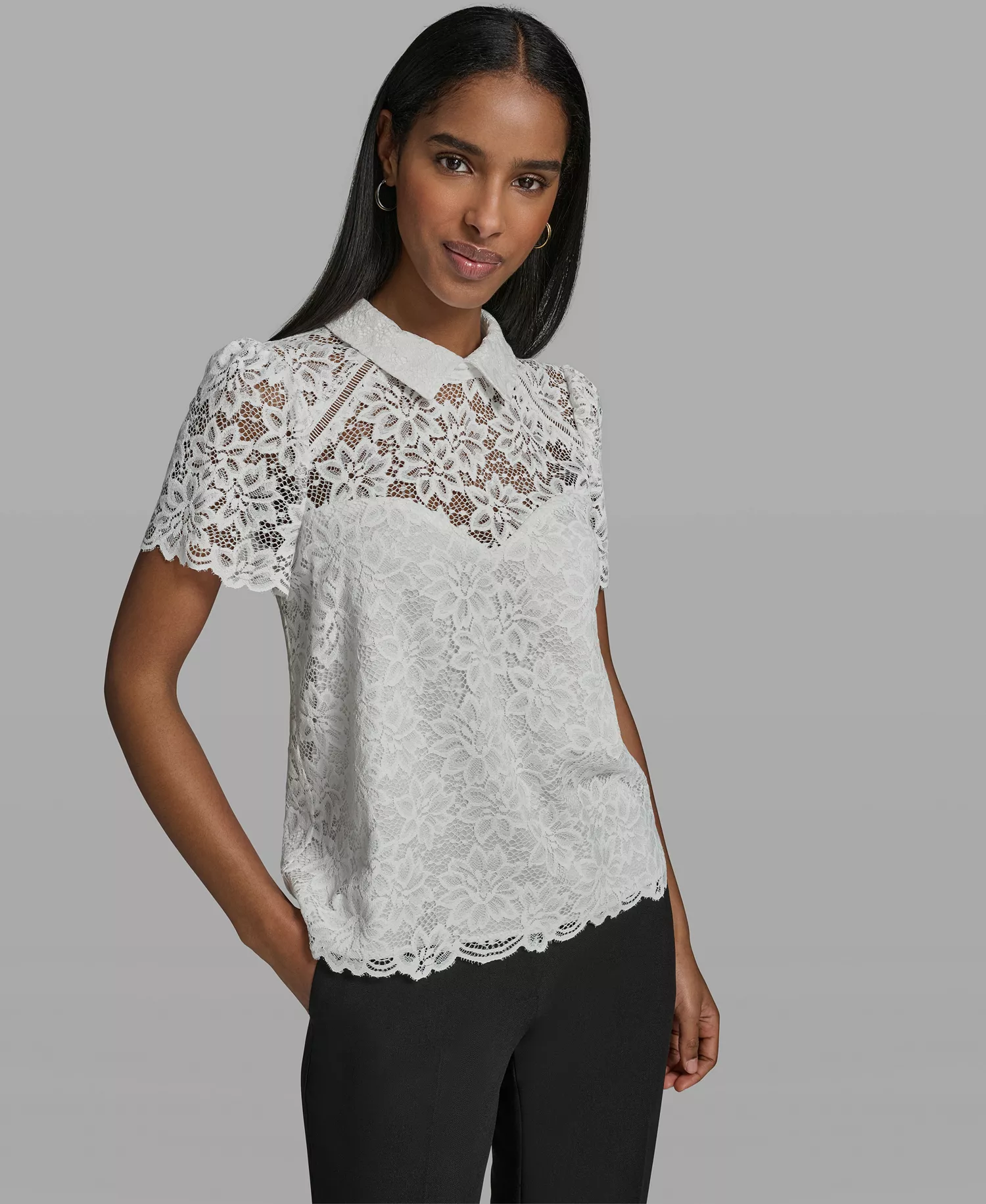 mni-af57c4ab267c183d8c9a36f3fe87a072 Women's Short-Sleeve Floral Lace Woven Blouse — изображение 3