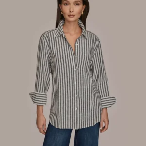 Women's Collared Button Striped Front Shirt