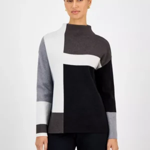 Women's Colorblocked Funnel-Neck Sweater