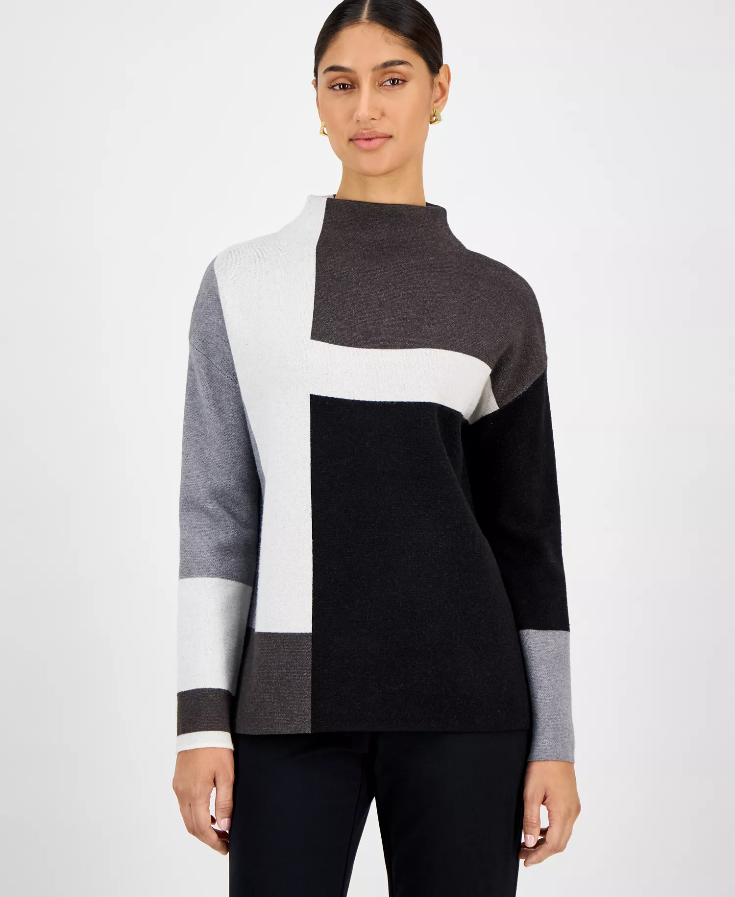 mni-b09adf0b3fe59d8935f4af2380f568c6 Women's Colorblocked Funnel-Neck Sweater