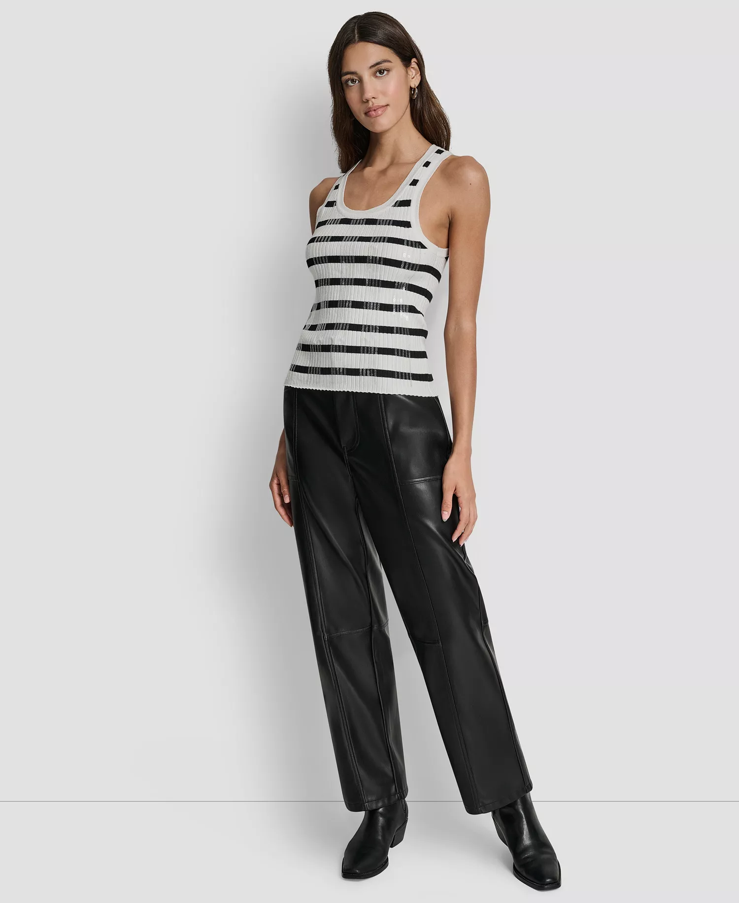 mni-b126c4aa7b04648b0f4788b87bf95f65 Women's Sleeveless Sequin & Stripe Scoop Neck Tank Top