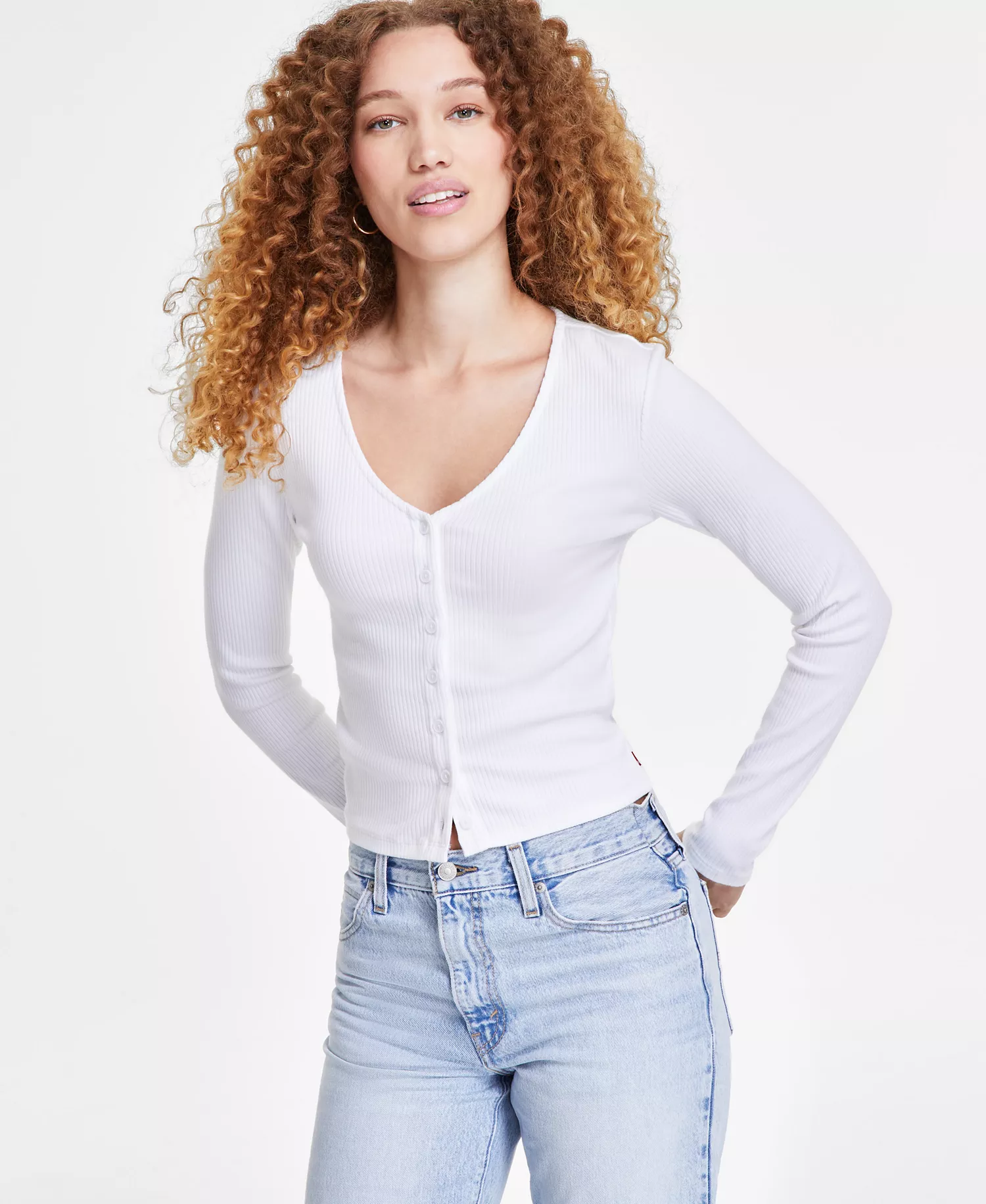 mni-b13ba512fb8b7162bb361b16b580c10f Women's Muse Ribbed Long-Sleeve Button-Up Top